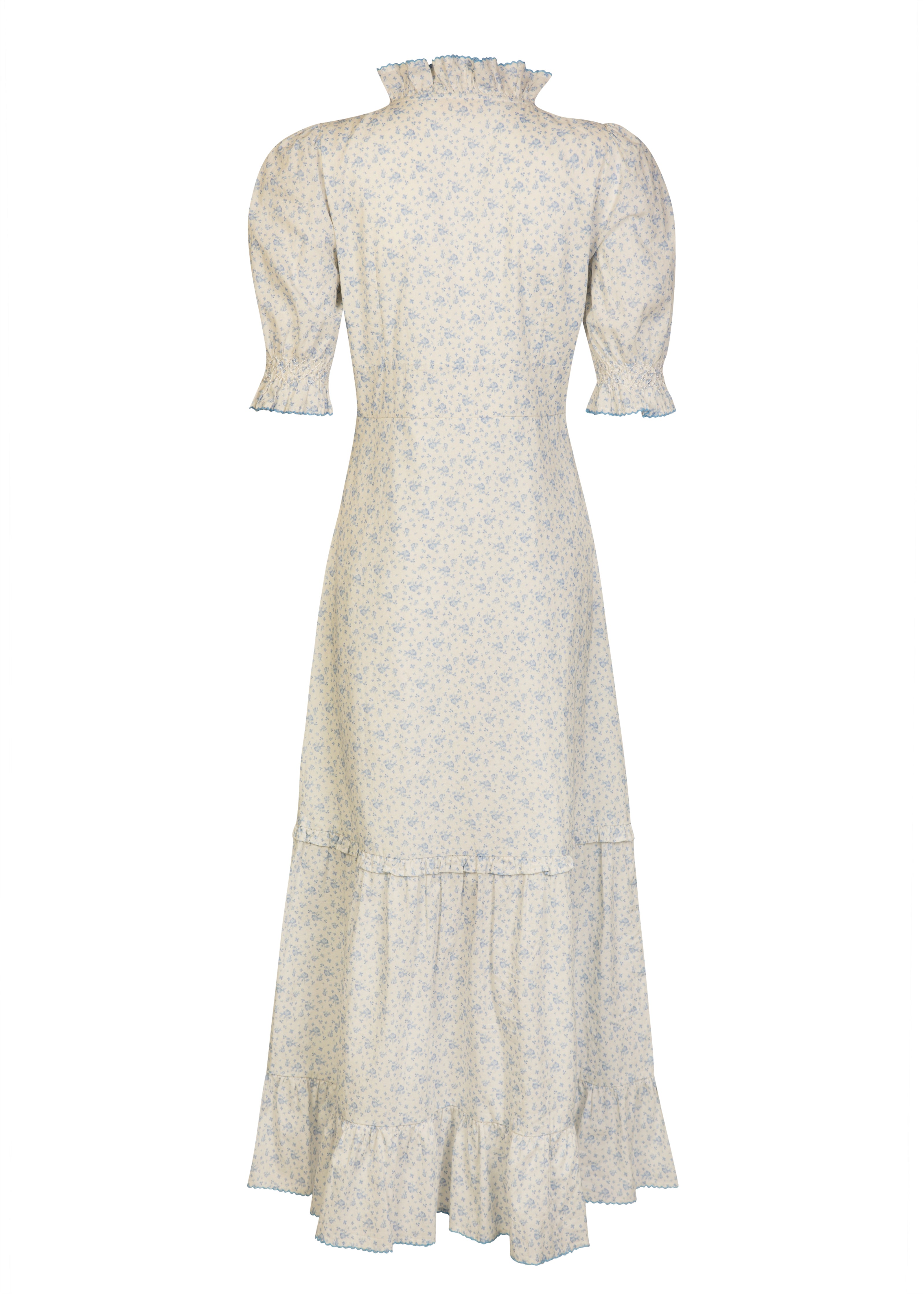 Lucky Blue Ditsy Floral Cotton Sleeve A-line Midi Dress I ST. CLAIR